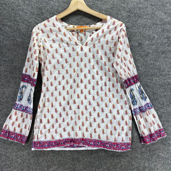 Globus Blouse Women M Meidum White Floral V-Neck Long Sleeve Casual Breathable - Picture 1 of 8